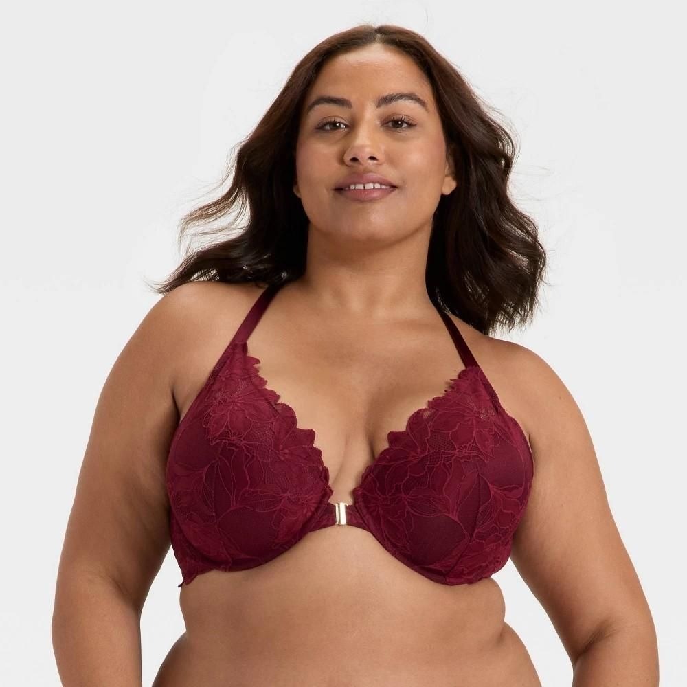 Women's Lace Push-up Plunge Bra - Auden™ Berry Red 46DD
